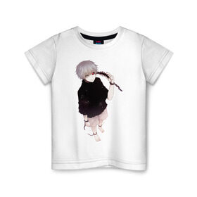Детская футболка хлопок с принтом Канеки в Тюмени, 100% хлопок | круглый вырез горловины, полуприлегающий силуэт, длина до линии бедер | Тематика изображения на принте: tokyo ghoul | typical uta | канеки | конеки | токийский гуль | ута