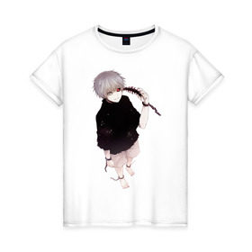 Женская футболка хлопок с принтом Канеки в Тюмени, 100% хлопок | прямой крой, круглый вырез горловины, длина до линии бедер, слегка спущенное плечо | tokyo ghoul | typical uta | канеки | конеки | токийский гуль | ута
