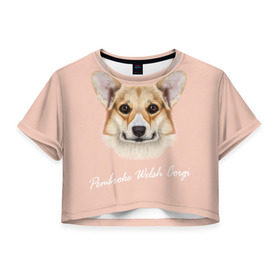 Женская футболка 3D укороченная с принтом Корги в Тюмени, 100% полиэстер | круглая горловина, длина футболки до линии талии, рукава с отворотами | вельш корги | как в рекламе | коржик | пемброк | собака | щенок