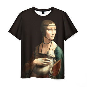 Мужская футболка 3D с принтом Дама с горностаем в Тюмени, 100% полиэфир | прямой крой, круглый вырез горловины, длина до линии бедер | возрождение | горностаем | горностай | да винчи | дама | искусство | ласка | леонардо | о.м.с.к. | портрет