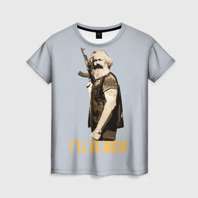 Женская футболка 3D с принтом Карл Маркс в Тюмени, 100% полиэфир ( синтетическое хлопкоподобное полотно) | прямой крой, круглый вырез горловины, длина до линии бедер | карл | маркс | о.м.с.к. | революция | сссркапитал