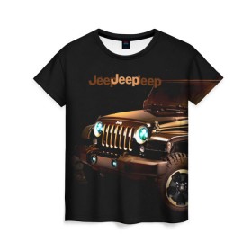 Женская футболка 3D с принтом Jeep в Тюмени, 100% полиэфир ( синтетическое хлопкоподобное полотно) | прямой крой, круглый вырез горловины, длина до линии бедер | brand | car | chrysler | jeep | logo | usa | автомобиль | джип | крайслер | логотип | марка | сша