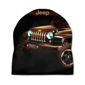 Шапка 3D с принтом Jeep в Тюмени, 100% полиэстер | универсальный размер, печать по всей поверхности изделия | Тематика изображения на принте: brand | car | chrysler | jeep | logo | usa | автомобиль | джип | крайслер | логотип | марка | сша