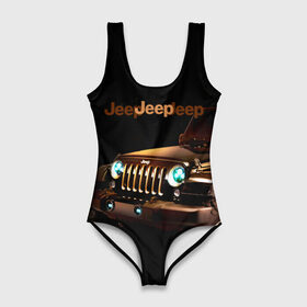 Купальник-боди 3D с принтом Jeep в Тюмени, 82% полиэстер, 18% эластан | Круглая горловина, круглый вырез на спине | brand | car | chrysler | jeep | logo | usa | автомобиль | джип | крайслер | логотип | марка | сша