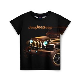 Детская футболка 3D с принтом Jeep в Тюмени, 100% гипоаллергенный полиэфир | прямой крой, круглый вырез горловины, длина до линии бедер, чуть спущенное плечо, ткань немного тянется | brand | car | chrysler | jeep | logo | usa | автомобиль | джип | крайслер | логотип | марка | сша