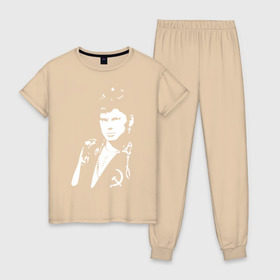 Женская пижама хлопок с принтом Сектор газа 5 в Тюмени, 100% хлопок | брюки и футболка прямого кроя, без карманов, на брюках мягкая резинка на поясе и по низу штанин | сектор газа | хой | юрий клинских