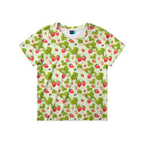 Детская футболка 3D с принтом Клубничка в Тюмени, 100% гипоаллергенный полиэфир | прямой крой, круглый вырез горловины, длина до линии бедер, чуть спущенное плечо, ткань немного тянется | клубника | орнамент | природа | пчела | узор | цветы | ягода
