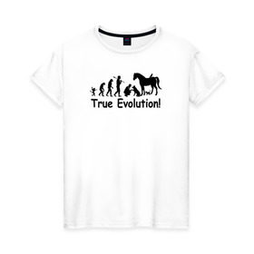 Женская футболка хлопок с принтом Настоящая эволюция в Тюмени, 100% хлопок | прямой крой, круглый вырез горловины, длина до линии бедер, слегка спущенное плечо | ветеринар | ветеринария | ветеринарный врач | кошка | лошадь | собака | эволюция