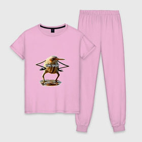Женская пижама хлопок с принтом Так, блэт в Тюмени, 100% хлопок | брюки и футболка прямого кроя, без карманов, на брюках мягкая резинка на поясе и по низу штанин |   | блэт | мем | птица | так | топ