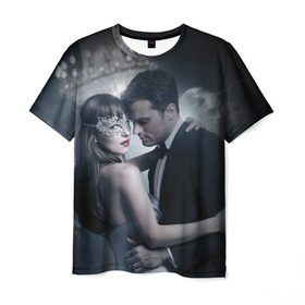 Мужская футболка 3D с принтом Анастейша и Мистер Грей в Тюмени, 100% полиэфир | прямой крой, круглый вырез горловины, длина до линии бедер | 50 shades of grey | 50 оттенков серого