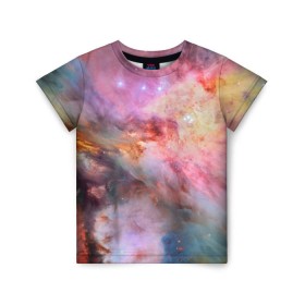 Детская футболка 3D с принтом Светящаяся туманность в Тюмени, 100% гипоаллергенный полиэфир | прямой крой, круглый вырез горловины, длина до линии бедер, чуть спущенное плечо, ткань немного тянется | m 42 | вселенная | галактика | звезды | космос | свет | туманность ориона | цвет