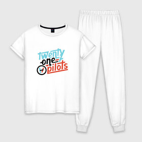 Женская пижама хлопок с принтом Twenty One Pilots в Тюмени, 100% хлопок | брюки и футболка прямого кроя, без карманов, на брюках мягкая резинка на поясе и по низу штанин | twenty one pilots