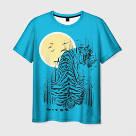 Мужская футболка 3D с принтом тигр в Тюмени, 100% полиэфир | прямой крой, круглый вырез горловины, длина до линии бедер | Тематика изображения на принте: арт | бамбук | восток | графика | живопись | китай | луна | небо | ночь | полосы | птицы | рисунок | творчество | хищник | япония