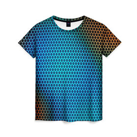 Женская футболка 3D с принтом object grid в Тюмени, 100% полиэфир ( синтетическое хлопкоподобное полотно) | прямой крой, круглый вырез горловины, длина до линии бедер | dot | абстракция | метал | сетка | текстура