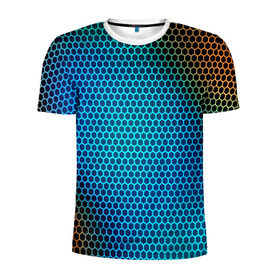 Мужская футболка 3D спортивная с принтом object grid в Тюмени, 100% полиэстер с улучшенными характеристиками | приталенный силуэт, круглая горловина, широкие плечи, сужается к линии бедра | dot | абстракция | метал | сетка | текстура