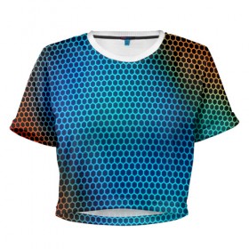 Женская футболка 3D укороченная с принтом object grid в Тюмени, 100% полиэстер | круглая горловина, длина футболки до линии талии, рукава с отворотами | dot | абстракция | метал | сетка | текстура