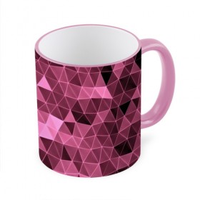 Кружка 3D с принтом Розовые треугольники в Тюмени, керамика | ёмкость 330 мл | Тематика изображения на принте: abstract | gray | lowpoly | polygon | triangle | абстракция | геометрия | полигоны | треугольники