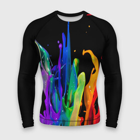 Мужской рашгард 3D с принтом Краски в Тюмени,  |  | background | black | bright | paint | rainbow | spectrum | splash | spray | брызги | всплеск | краски | радуга | спектр | фон | черный | яркие