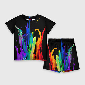 Детский костюм с шортами 3D с принтом Краски в Тюмени,  |  | Тематика изображения на принте: background | black | bright | paint | rainbow | spectrum | splash | spray | брызги | всплеск | краски | радуга | спектр | фон | черный | яркие