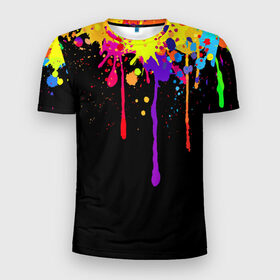 Мужская футболка 3D спортивная с принтом Краски в Тюмени, 100% полиэстер с улучшенными характеристиками | приталенный силуэт, круглая горловина, широкие плечи, сужается к линии бедра | брызги | капли | кляксы | краски | спектр | яркие
