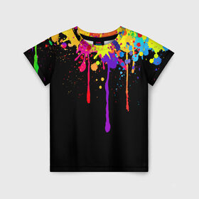 Детская футболка 3D с принтом Краски в Тюмени, 100% гипоаллергенный полиэфир | прямой крой, круглый вырез горловины, длина до линии бедер, чуть спущенное плечо, ткань немного тянется | брызги | капли | кляксы | краски | спектр | яркие
