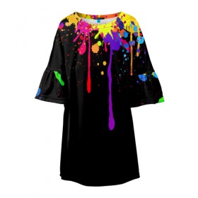 Детское платье 3D с принтом Краски в Тюмени, 100% полиэстер | прямой силуэт, чуть расширенный к низу. Круглая горловина, на рукавах — воланы | Тематика изображения на принте: брызги | капли | кляксы | краски | спектр | яркие
