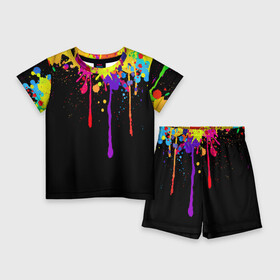 Детский костюм с шортами 3D с принтом Краски в Тюмени,  |  | Тематика изображения на принте: брызги | капли | кляксы | краски | спектр | яркие