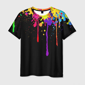 Мужская футболка 3D с принтом Краски в Тюмени, 100% полиэфир | прямой крой, круглый вырез горловины, длина до линии бедер | брызги | капли | кляксы | краски | спектр | яркие