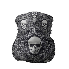 Бандана-труба 3D с принтом Black Milk - Skulls - Черепа в Тюмени, 100% полиэстер, ткань с особыми свойствами — Activecool | плотность 150‒180 г/м2; хорошо тянется, но сохраняет форму | Тематика изображения на принте: black milk | metall | pattern | rock | skulls | патерн | узор | череп | черепа | черная