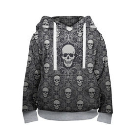 Детская толстовка 3D с принтом Black Milk - Skulls - Черепа в Тюмени, 100% полиэстер | двухслойный капюшон со шнурком для регулировки, мягкие манжеты на рукавах и по низу толстовки, спереди карман-кенгуру с мягким внутренним слоем | black milk | metall | pattern | rock | skulls | патерн | узор | череп | черепа | черная