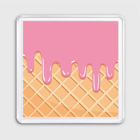 Магнит 55*55 с принтом Я Клубничный Рожок в Тюмени, Пластик | Размер: 65*65 мм; Размер печати: 55*55 мм | ваниль | вафля | вкус | вкусно | вкусняшка | десерт | жара | капли | клубника | лед | лето | молоко | мороженка | мороженое | пломбир | принт | рожок | сладость | шоколад | эскимо