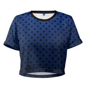 Женская футболка 3D укороченная с принтом Black Milk Blue Stars в Тюмени, 100% полиэстер | круглая горловина, длина футболки до линии талии, рукава с отворотами | Тематика изображения на принте: blue | star | stars | звёздная | звезды | синие звезды