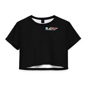 Женская футболка 3D укороченная с принтом Cadillac в Тюмени, 100% полиэстер | круглая горловина, длина футболки до линии талии, рукава с отворотами | brand | cadillac | car | logo | motorcycle | sign | автомобиль | знак | кадилак | логотип | марка | мотоцикл