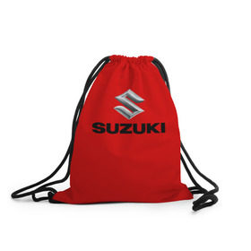 Рюкзак-мешок 3D с принтом Suzuki в Тюмени, 100% полиэстер | плотность ткани — 200 г/м2, размер — 35 х 45 см; лямки — толстые шнурки, застежка на шнуровке, без карманов и подкладки | Тематика изображения на принте: марка | машина | сузуки | япония