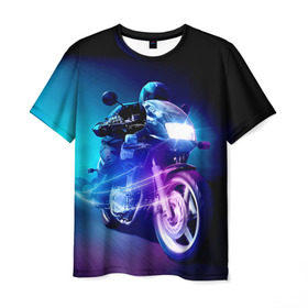 Мужская футболка 3D с принтом Мотоциклист в Тюмени, 100% полиэфир | прямой крой, круглый вырез горловины, длина до линии бедер | city | light | motocross | motorcycle | motorcyclist | night | silhouette | speed | город | мотокросс | мотоцикл | мотоциклист | ночь | свет | силуэт | скорость
