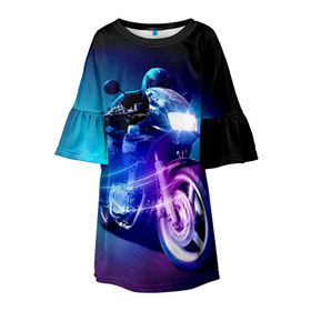 Детское платье 3D с принтом Мотоциклист в Тюмени, 100% полиэстер | прямой силуэт, чуть расширенный к низу. Круглая горловина, на рукавах — воланы | city | light | motocross | motorcycle | motorcyclist | night | silhouette | speed | город | мотокросс | мотоцикл | мотоциклист | ночь | свет | силуэт | скорость
