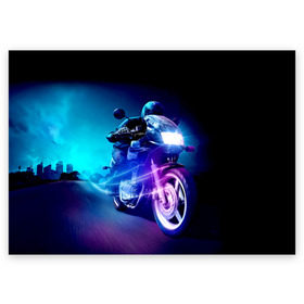 Поздравительная открытка с принтом Мотоциклист в Тюмени, 100% бумага | плотность бумаги 280 г/м2, матовая, на обратной стороне линовка и место для марки
 | city | light | motocross | motorcycle | motorcyclist | night | silhouette | speed | город | мотокросс | мотоцикл | мотоциклист | ночь | свет | силуэт | скорость