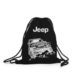 Рюкзак-мешок 3D с принтом Jeep в Тюмени, 100% полиэстер | плотность ткани — 200 г/м2, размер — 35 х 45 см; лямки — толстые шнурки, застежка на шнуровке, без карманов и подкладки | Тематика изображения на принте: автомобиль | джип | марка | машина