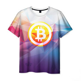 Мужская футболка 3D с принтом Биткоин - Bitcoin Geometria в Тюмени, 100% полиэфир | прямой крой, круглый вырез горловины, длина до линии бедер | bitcoin | coin | crypto | geometria | polygon | биткоин | геометрия | коин | криптовалюта | полигон