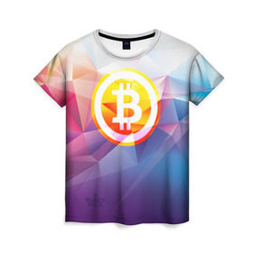 Женская футболка 3D с принтом Биткоин - Bitcoin Geometria в Тюмени, 100% полиэфир ( синтетическое хлопкоподобное полотно) | прямой крой, круглый вырез горловины, длина до линии бедер | bitcoin | coin | crypto | geometria | polygon | биткоин | геометрия | коин | криптовалюта | полигон