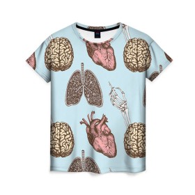 Женская футболка 3D с принтом Органы в Тюмени, 100% полиэфир ( синтетическое хлопкоподобное полотно) | прямой крой, круглый вырез горловины, длина до линии бедер | doctor | врач | доктор | кости | кость | легкие | медик | медицина | мозг | орган | органы | сердце | скелет