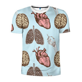 Мужская футболка 3D спортивная с принтом Органы в Тюмени, 100% полиэстер с улучшенными характеристиками | приталенный силуэт, круглая горловина, широкие плечи, сужается к линии бедра | doctor | врач | доктор | кости | кость | легкие | медик | медицина | мозг | орган | органы | сердце | скелет