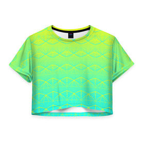 Женская футболка 3D укороченная с принтом Летний бриз в Тюмени, 100% полиэстер | круглая горловина, длина футболки до линии талии, рукава с отворотами | summer | градиент | желтый | зеленый | лето | синий | узор