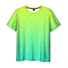Мужская футболка 3D с принтом Летний бриз в Тюмени, 100% полиэфир | прямой крой, круглый вырез горловины, длина до линии бедер | summer | градиент | желтый | зеленый | лето | синий | узор