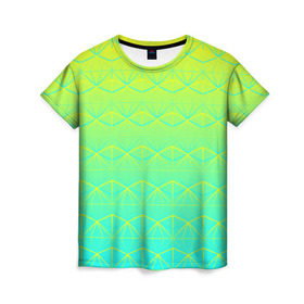 Женская футболка 3D с принтом Летний бриз в Тюмени, 100% полиэфир ( синтетическое хлопкоподобное полотно) | прямой крой, круглый вырез горловины, длина до линии бедер | summer | градиент | желтый | зеленый | лето | синий | узор