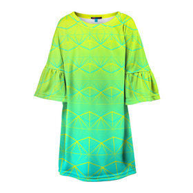 Детское платье 3D с принтом Летний бриз в Тюмени, 100% полиэстер | прямой силуэт, чуть расширенный к низу. Круглая горловина, на рукавах — воланы | Тематика изображения на принте: summer | градиент | желтый | зеленый | лето | синий | узор