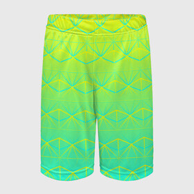 Детские спортивные шорты 3D с принтом Летний бриз в Тюмени,  100% полиэстер
 | пояс оформлен широкой мягкой резинкой, ткань тянется
 | summer | градиент | желтый | зеленый | лето | синий | узор