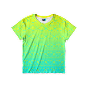 Детская футболка 3D с принтом Летний бриз в Тюмени, 100% гипоаллергенный полиэфир | прямой крой, круглый вырез горловины, длина до линии бедер, чуть спущенное плечо, ткань немного тянется | summer | градиент | желтый | зеленый | лето | синий | узор