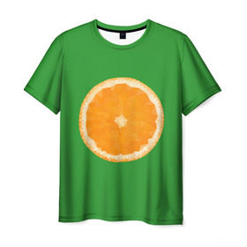 Мужская футболка 3D с принтом Низкополигональный апельсин в Тюмени, 100% полиэфир | прямой крой, круглый вырез горловины, длина до линии бедер | lowpoly | polygonal | апельсин | зеленый | оранджевый | полигон | полигональный | полигоны | яркий