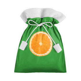 Подарочный 3D мешок с принтом Низкополигональный апельсин в Тюмени, 100% полиэстер | Размер: 29*39 см | Тематика изображения на принте: lowpoly | polygonal | апельсин | зеленый | оранджевый | полигон | полигональный | полигоны | яркий